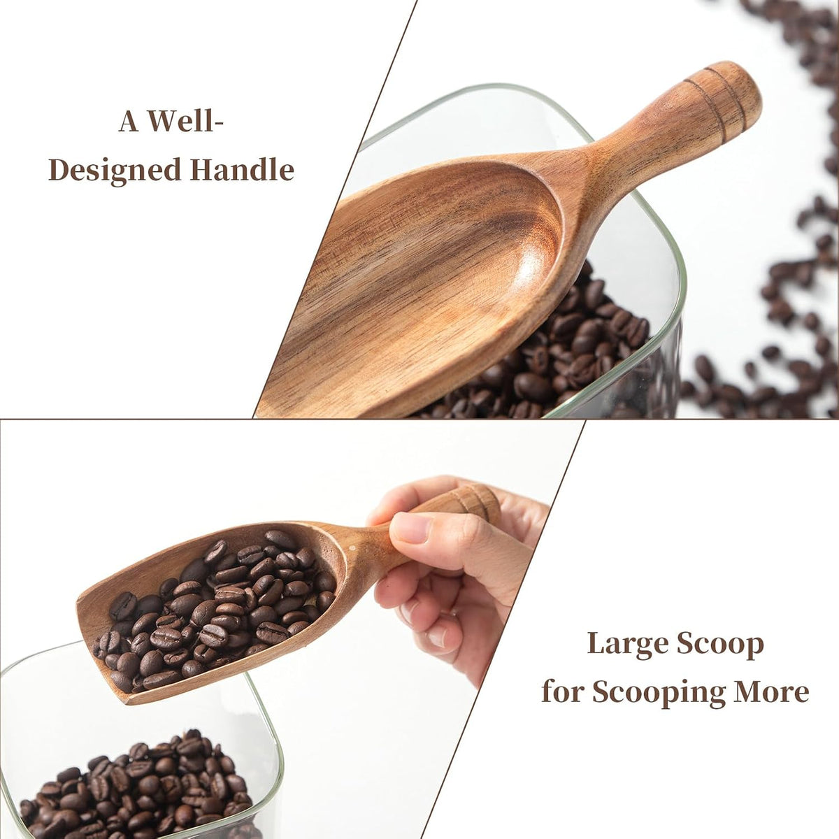 Big Wooden Coffee Scoop, Large Coffee Scoops for Ground Coffee Beans, Acacia Wood Shovel Spoons Multipurpose for Jars Canisters,Kitchen Scooping Tool Salts Spice Pepper Powder Tea Shovels