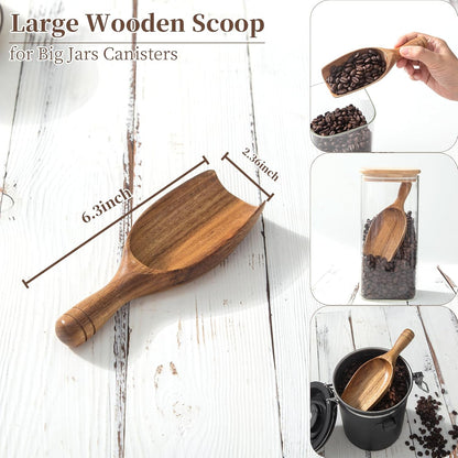 Big Wooden Coffee Scoop, Large Coffee Scoops for Ground Coffee Beans, Acacia Wood Shovel Spoons Multipurpose for Jars Canisters,Kitchen Scooping Tool Salts Spice Pepper Powder Tea Shovels