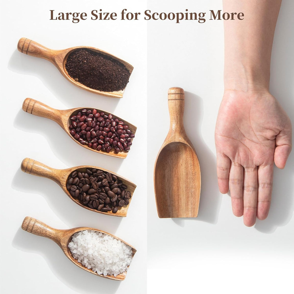 Big Wooden Coffee Scoop, Large Coffee Scoops for Ground Coffee Beans, Acacia Wood Shovel Spoons Multipurpose for Jars Canisters,Kitchen Scooping Tool Salts Spice Pepper Powder Tea Shovels