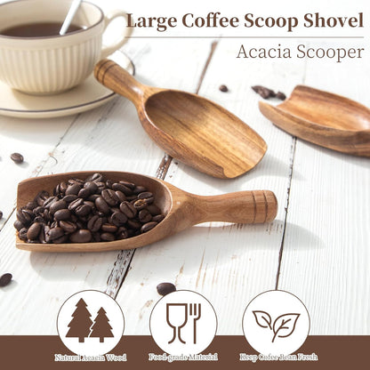 Big Wooden Coffee Scoop, Large Coffee Scoops for Ground Coffee Beans, Acacia Wood Shovel Spoons Multipurpose for Jars Canisters,Kitchen Scooping Tool Salts Spice Pepper Powder Tea Shovels
