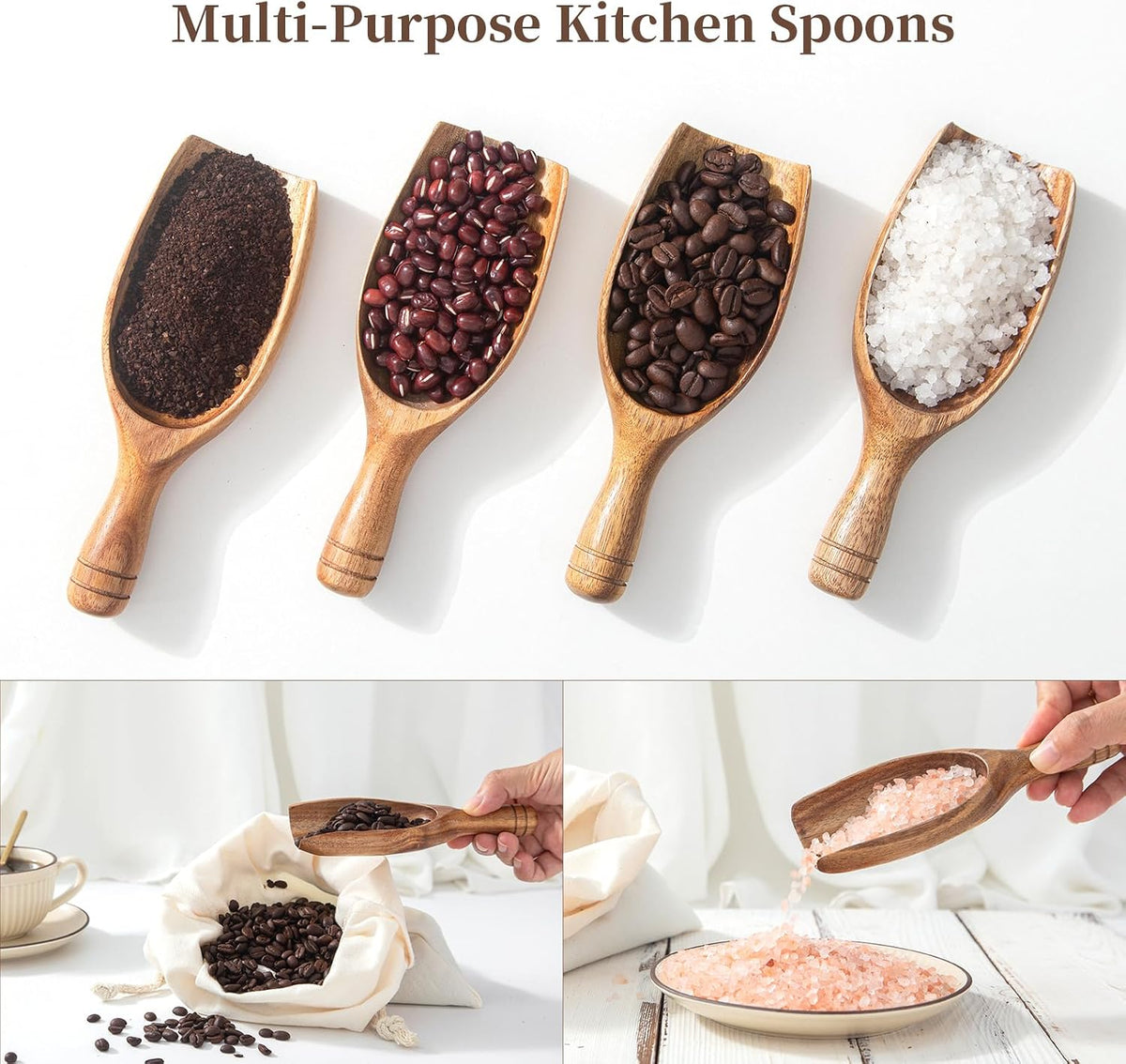Big Wooden Coffee Scoop, Large Coffee Scoops for Ground Coffee Beans, Acacia Wood Shovel Spoons Multipurpose for Jars Canisters,Kitchen Scooping Tool Salts Spice Pepper Powder Tea Shovels
