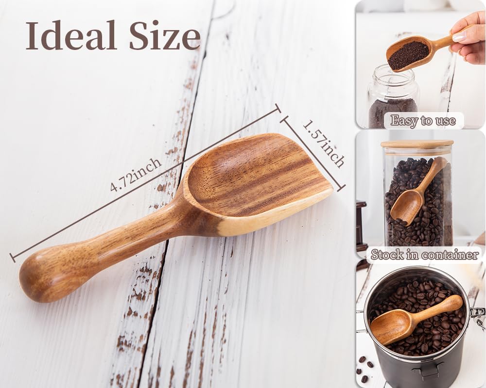 Big Wooden Coffee Scoop, Large Coffee Scoops for Ground Coffee Beans, Acacia Wood Shovel Spoons Multipurpose for Jars Canisters,Kitchen Scooping Tool Salts Spice Pepper Powder Tea Shovels