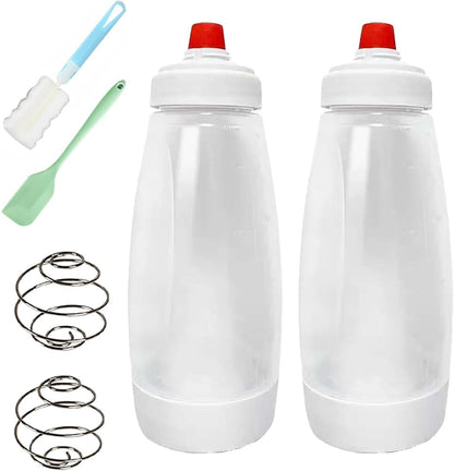 2-Pack Pancake Batter Dispenser Squeeze Bottle with Cleaning Brush & Spatula - Wide Mouth Batter Mixer for Cupcakes, Waffles, Crepes - Mess-Free Baking Tool, 32 oz, BPA-Free
