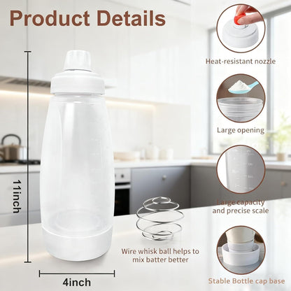 2-Pack Pancake Batter Dispenser Squeeze Bottle with Cleaning Brush & Spatula - Wide Mouth Batter Mixer for Cupcakes, Waffles, Crepes - Mess-Free Baking Tool, 32 oz, BPA-Free
