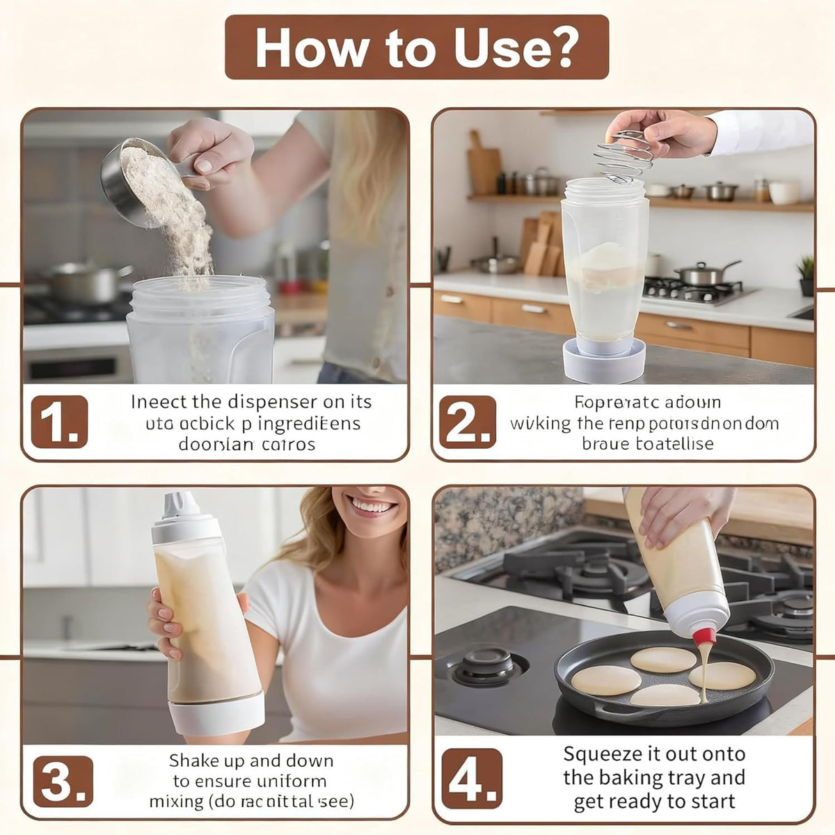 2-Pack Pancake Batter Dispenser Squeeze Bottle with Cleaning Brush & Spatula - Wide Mouth Batter Mixer for Cupcakes, Waffles, Crepes - Mess-Free Baking Tool, 32 oz, BPA-Free