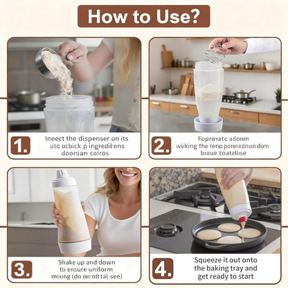 2-Pack Pancake Batter Dispenser Squeeze Bottle with Cleaning Brush & Spatula - Wide Mouth Batter Mixer for Cupcakes, Waffles, Crepes - Mess-Free Baking Tool, 32 oz, BPA-Free