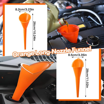 10Pcs Funnels for Automotive Use, Wide Mouth Plastic Oil Funnel Set | Flexible Long Neck Fuel Funnel Kit with Spout & Filter for Filling Car Engine Oil, Gasoline, Diesel, Coolant, Fluid