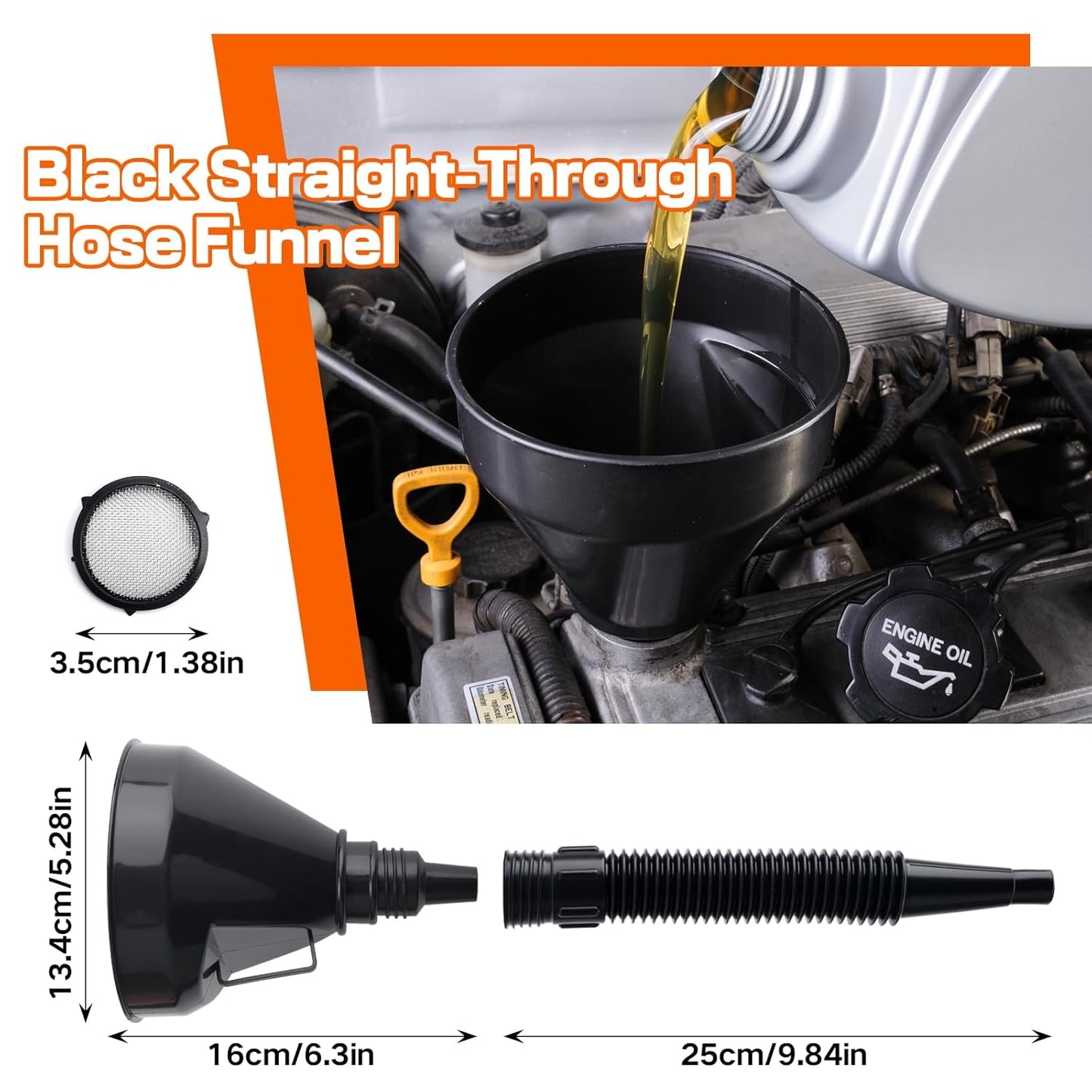 10Pcs Funnels for Automotive Use, Wide Mouth Plastic Oil Funnel Set | Flexible Long Neck Fuel Funnel Kit with Spout & Filter for Filling Car Engine Oil, Gasoline, Diesel, Coolant, Fluid