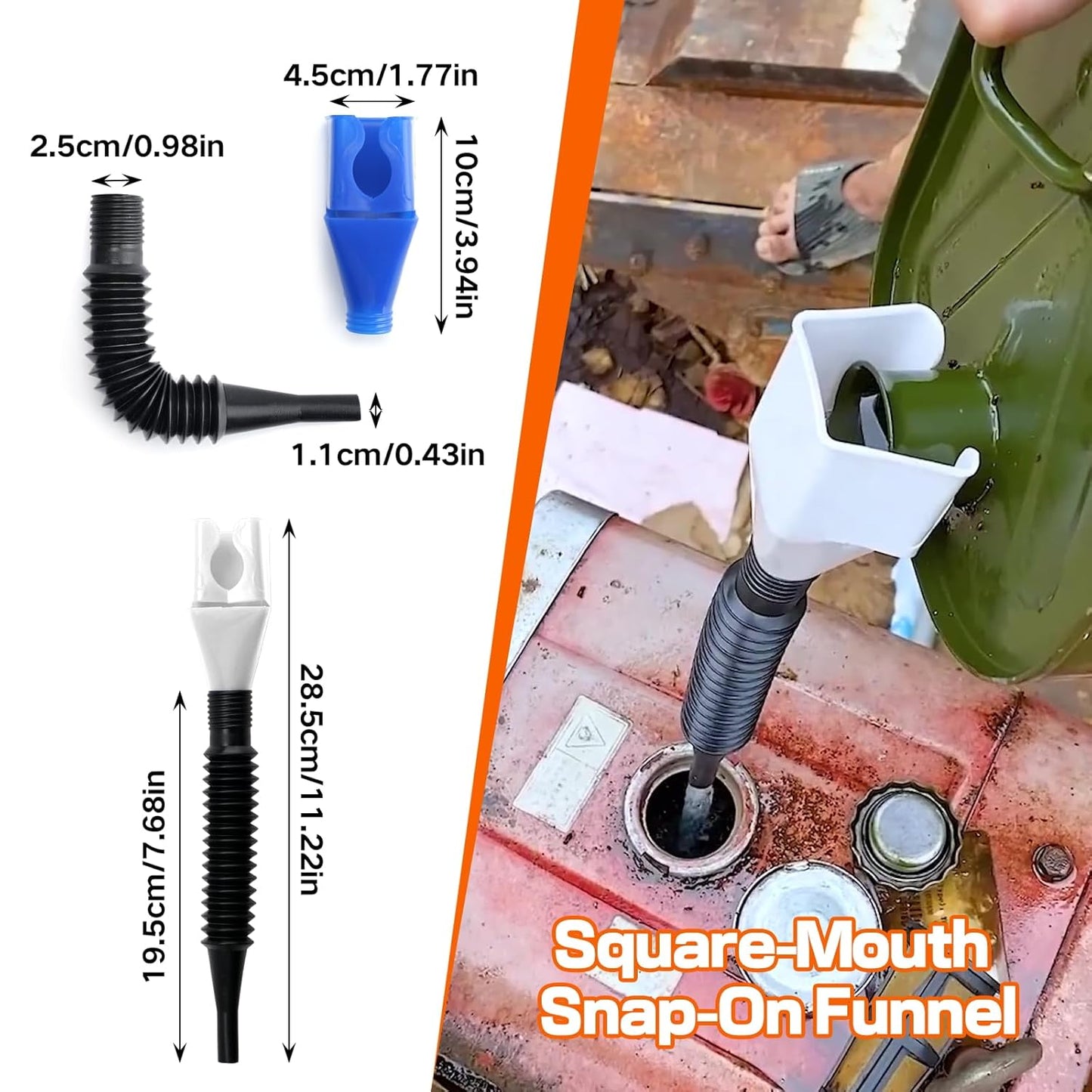 10Pcs Funnels for Automotive Use, Wide Mouth Plastic Oil Funnel Set | Flexible Long Neck Fuel Funnel Kit with Spout & Filter for Filling Car Engine Oil, Gasoline, Diesel, Coolant, Fluid