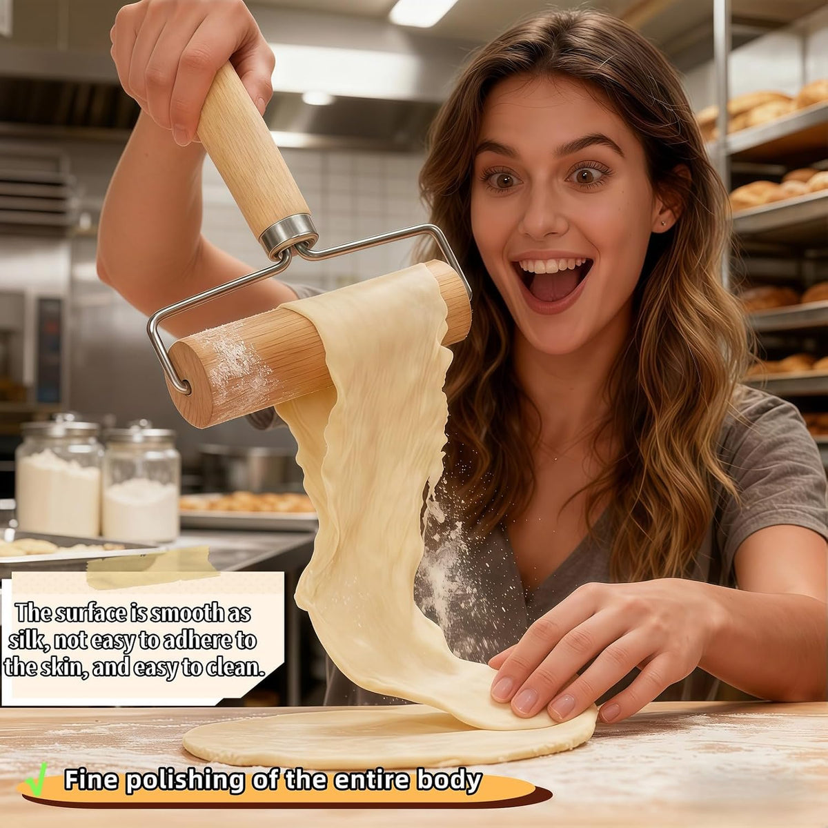 Wooden Rolling Pin Set - Non-Stick Pizza & Dough Roller, Ergonomic Bakery Tool for Cookies, Pie, Bread Dough | Heavy Duty, Easy Clean, Compact Storage | Kitchen Gadget Essential