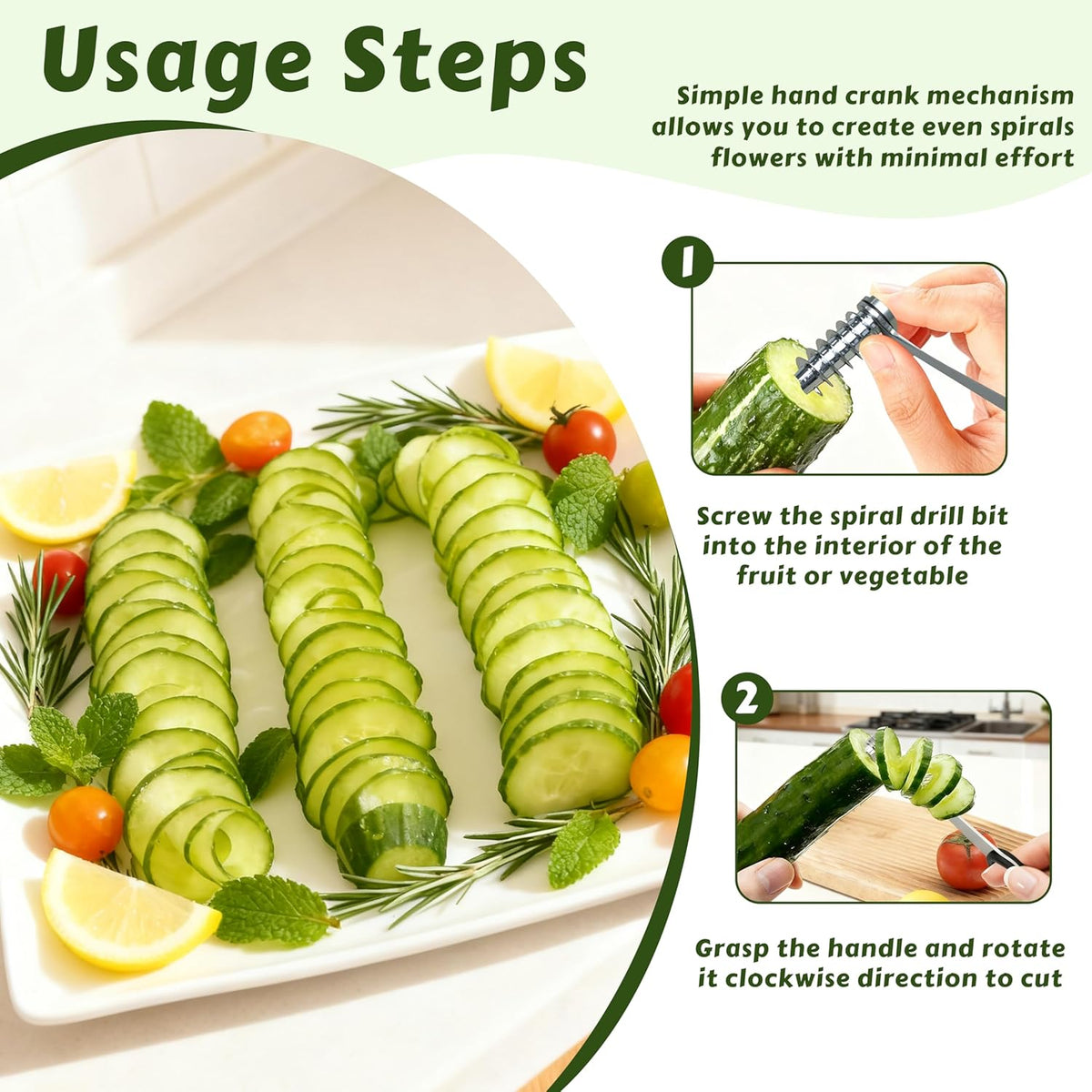 2 Pcs Stainless Steel Spiral Slicers, Portable Manual Cutter, Piranha Spiral Cutter Tool for Melon Fruit Potato Cucumber Carrot Vegetables Kitchen Accessories Tool
