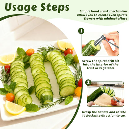 2 Pcs Stainless Steel Spiral Slicers, Portable Manual Cutter, Piranha Spiral Cutter Tool for Melon Fruit Potato Cucumber Carrot Vegetables Kitchen Accessories Tool
