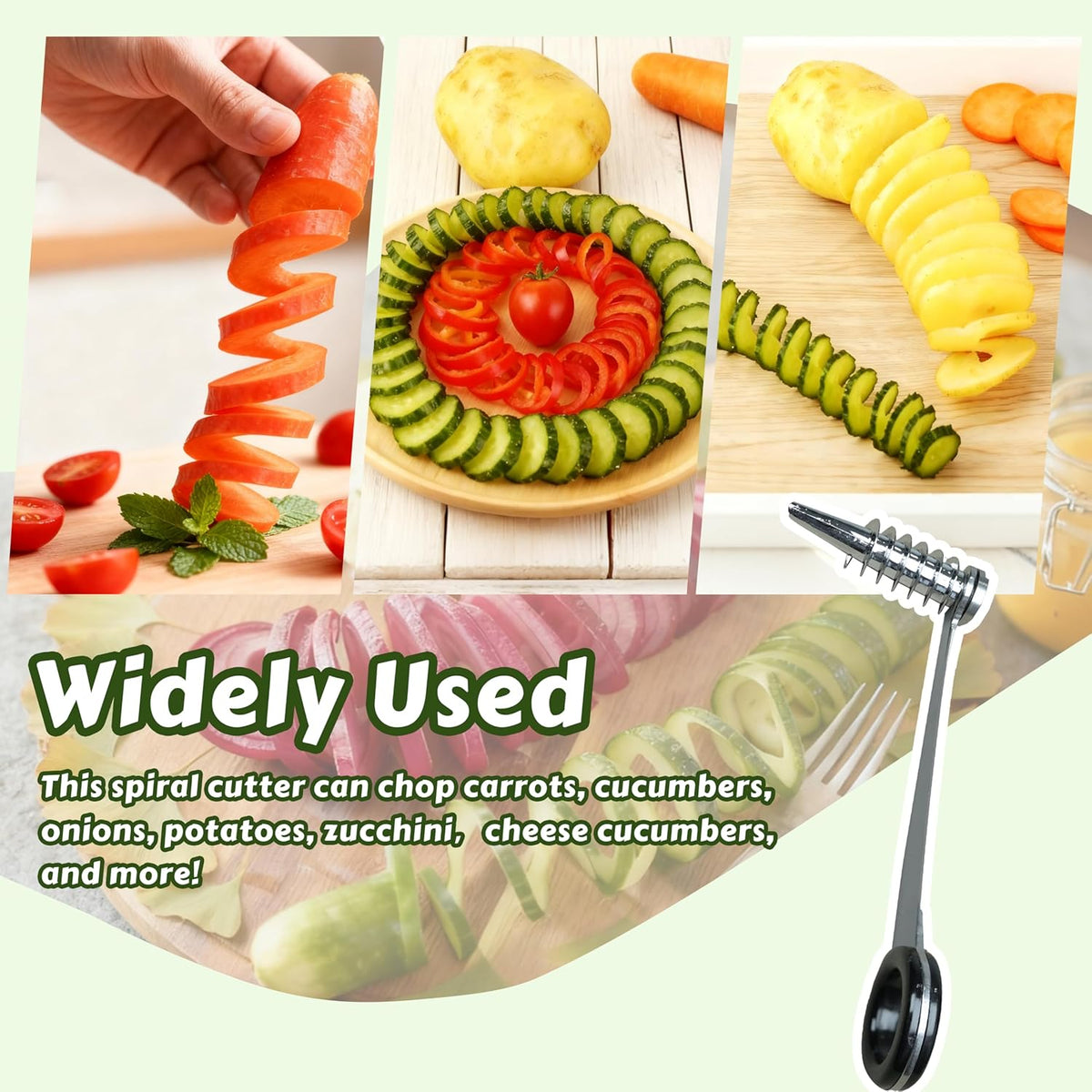 2 Pcs Stainless Steel Spiral Slicers, Portable Manual Cutter, Piranha Spiral Cutter Tool for Melon Fruit Potato Cucumber Carrot Vegetables Kitchen Accessories Tool