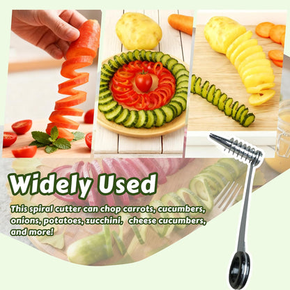 2 Pcs Stainless Steel Spiral Slicers, Portable Manual Cutter, Piranha Spiral Cutter Tool for Melon Fruit Potato Cucumber Carrot Vegetables Kitchen Accessories Tool
