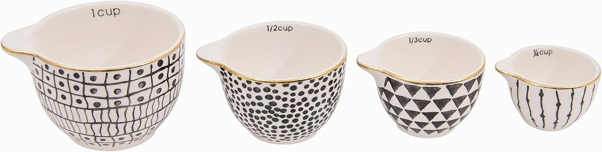 Black & White Stoneware Measuring Cups with Gold Electroplating (Set of 4 Sizes)