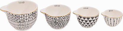 Black & White Stoneware Measuring Cups with Gold Electroplating (Set of 4 Sizes)