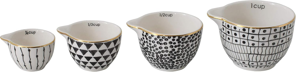Black & White Stoneware Measuring Cups with Gold Electroplating (Set of 4 Sizes)