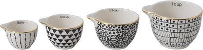Black & White Stoneware Measuring Cups with Gold Electroplating (Set of 4 Sizes)