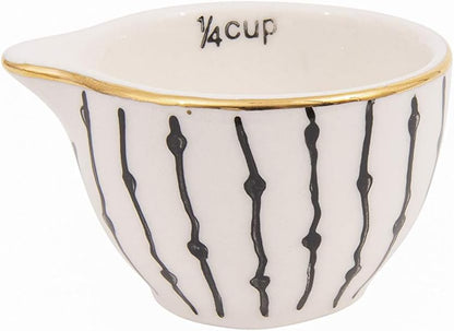 Black & White Stoneware Measuring Cups with Gold Electroplating (Set of 4 Sizes)