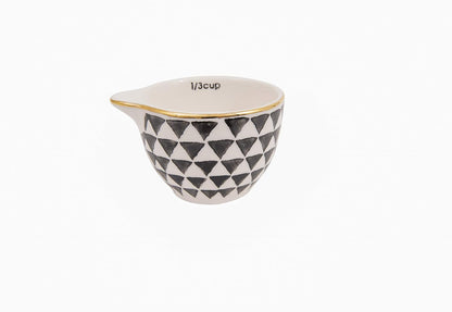 Black & White Stoneware Measuring Cups with Gold Electroplating (Set of 4 Sizes)