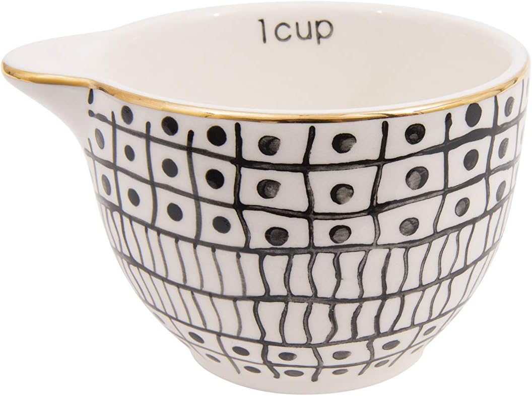 Black & White Stoneware Measuring Cups with Gold Electroplating (Set of 4 Sizes)