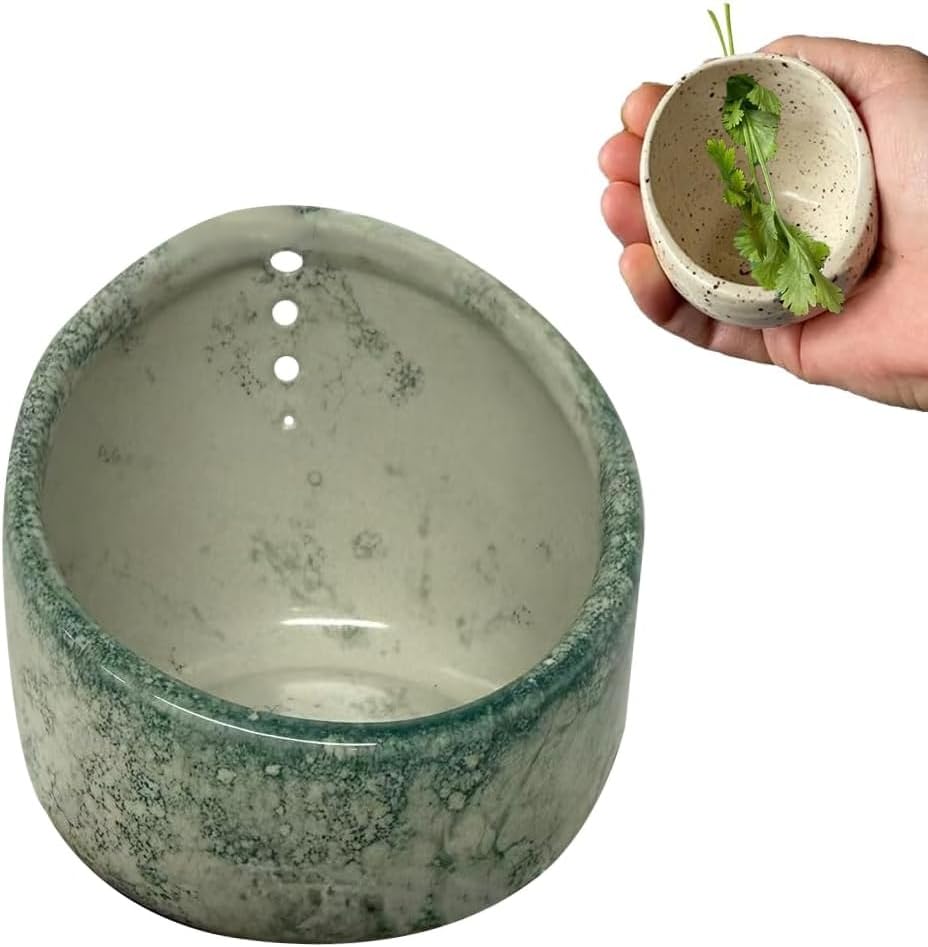 Pottery Herb Stripper Bowl, Handmade Ceramic Herb Peeling Cup with Different Round Hole Sizes for Efficient Leaf Removal, Ideal for Parsley, Cilantro, Rosemary & Cooking Salads (A)