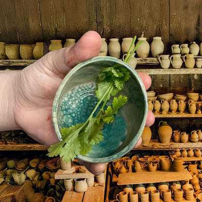 Pottery Herb Stripper Bowl, Handmade Ceramic Herb Peeling Cup with Different Round Hole Sizes for Efficient Leaf Removal, Ideal for Parsley, Cilantro, Rosemary & Cooking Salads (A)