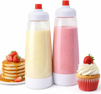 2 Pack Pancake Batter Dispenser - 1000ml Batter Dispenser with Whisk Ball and Stand Base - Waffle Batter Dispenser for Crepes, Cup Cakes and Waffles