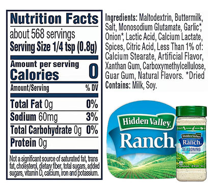 Ranch Seasoning Powder | Hidden Valley Original Ranch Salad Dressing, Seasoning Mix and Dip | Zero Saturated Fat, Trans fat and Cholesterol | with the Hint of Creamy Buttermilk & Keto Friendly | 16 Fl oz Shaker Bottles | Value Pack of 2