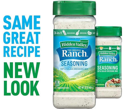 Ranch Seasoning Powder | Hidden Valley Original Ranch Salad Dressing, Seasoning Mix and Dip | Zero Saturated Fat, Trans fat and Cholesterol | with the Hint of Creamy Buttermilk & Keto Friendly | 16 Fl oz Shaker Bottles | Value Pack of 2
