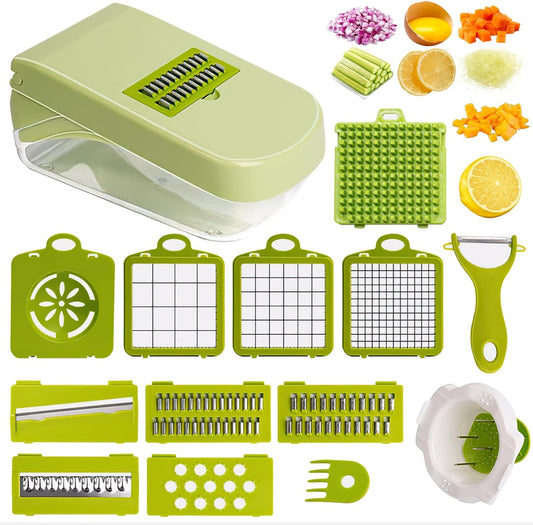 17-Piece Multifunctional Vegetable Chopper, Onion Dicer, Professional Kitchen Slicer, Food Cutter, Cheese Grater, Veggie Chopper with Storage Container, Essential Kitchen Tool