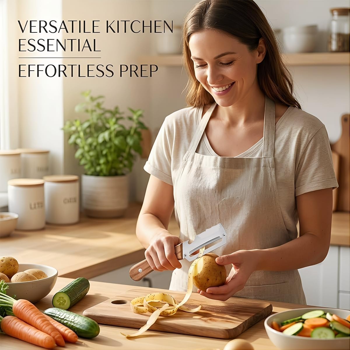 2 Pcs Multifunctional Vegetable Peeler with Wooden Handle and Bottle Opener, 2-in-1 Stainless Steel Peeler, Potato, Carrot, Apple, Fruit & Vegetable
