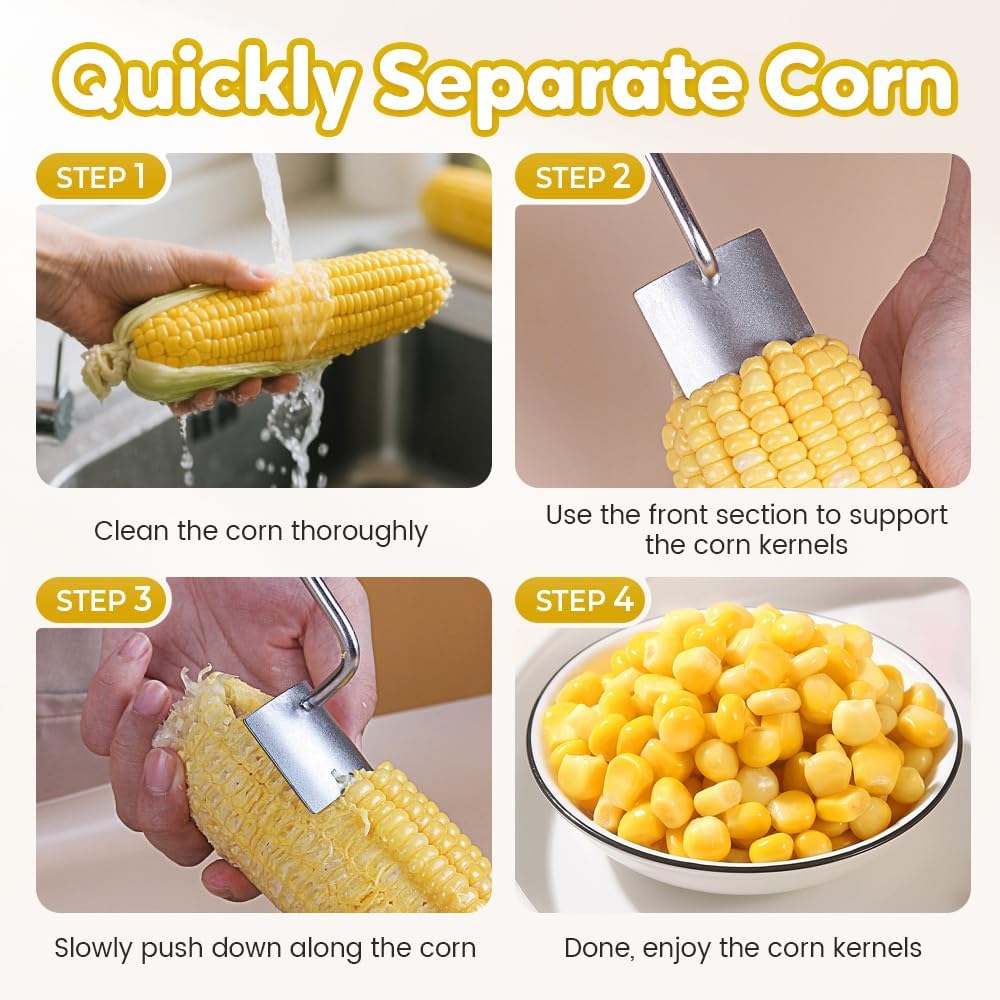 Easy Clean Corn Cob Peeler, 2025 New Corn On The Cob Stripper Tool with Long Handle, Stainless Steel Corn Cutter for Corn Cob With Corn Holder (Green-1 pcs)