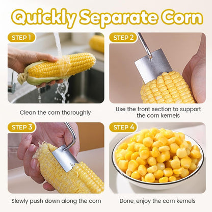 Easy Clean Corn Cob Peeler, 2025 New Corn On The Cob Stripper Tool with Long Handle, Stainless Steel Corn Cutter for Corn Cob With Corn Holder (Green-1 pcs)