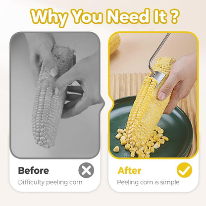 Easy Clean Corn Cob Peeler, 2025 New Corn On The Cob Stripper Tool with Long Handle, Stainless Steel Corn Cutter for Corn Cob With Corn Holder (Green-1 pcs)