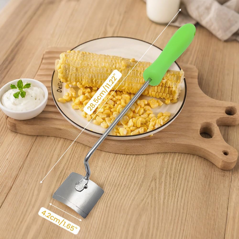 Easy Clean Corn Cob Peeler, 2025 New Corn On The Cob Stripper Tool with Long Handle, Stainless Steel Corn Cutter for Corn Cob With Corn Holder (Green-1 pcs)