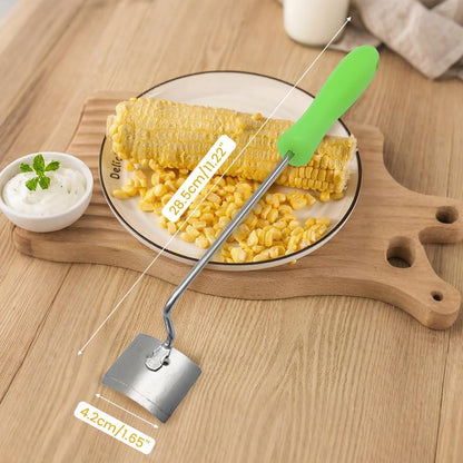 Easy Clean Corn Cob Peeler, 2025 New Corn On The Cob Stripper Tool with Long Handle, Stainless Steel Corn Cutter for Corn Cob With Corn Holder (Green-1 pcs)