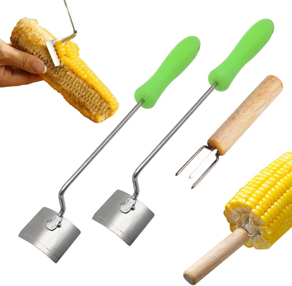 Easy Clean Corn Cob Peeler, 2025 New Corn On The Cob Stripper Tool with Long Handle, Stainless Steel Corn Cutter for Corn Cob With Corn Holder (Green-1 pcs)