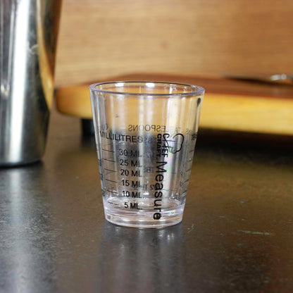 Classic Plastic Shot Glass Measurer, 1 ounce teaspoon/tablespoon, Clear
