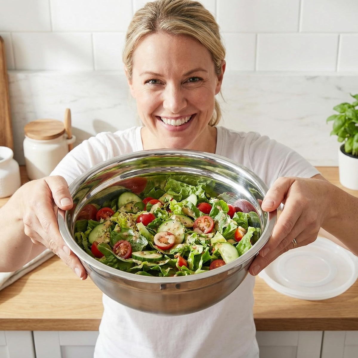 6 Pack Stainless Steel Mixing Bowls with Airtight Lids 3qt Metal Mixing Bowl Thicker Stainless Steel Salad Bowls for Food Prep, Baking, Storage, Cooking, Serving Dishwasher Safe (White Lid)