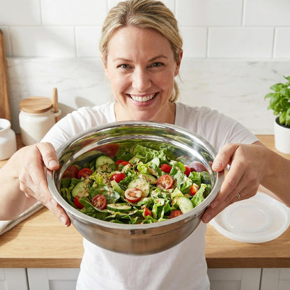 6 Pack Stainless Steel Mixing Bowls with Airtight Lids 3qt Metal Mixing Bowl Thicker Stainless Steel Salad Bowls for Food Prep, Baking, Storage, Cooking, Serving Dishwasher Safe (White Lid)
