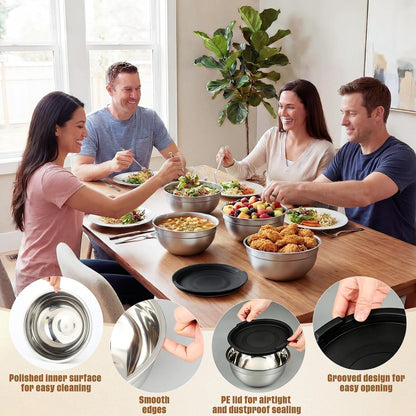 6 Pack Stainless Steel Mixing Bowls with Airtight Lids 3qt Metal Mixing Bowl Thicker Stainless Steel Salad Bowls for Food Prep, Baking, Storage, Cooking, Serving Dishwasher Safe (White Lid)