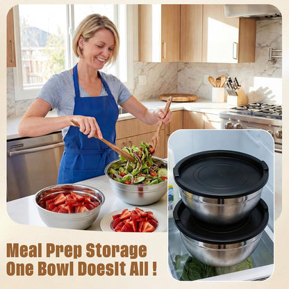 6 Pack Stainless Steel Mixing Bowls with Airtight Lids 3qt Metal Mixing Bowl Thicker Stainless Steel Salad Bowls for Food Prep, Baking, Storage, Cooking, Serving Dishwasher Safe (White Lid)