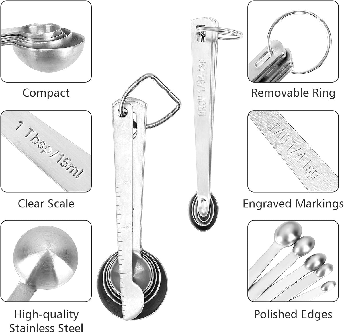 Stainless Steel Measuring Spoons Set with Leveler, Set Of 10