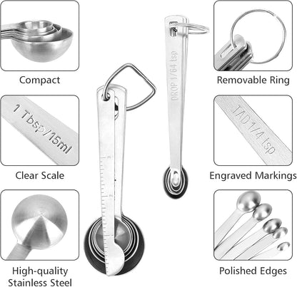 Stainless Steel Measuring Spoons Set with Leveler, Set Of 10