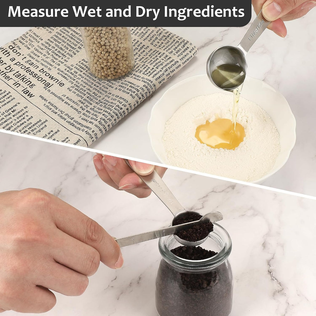 Stainless Steel Measuring Spoons Set with Leveler, Set Of 10