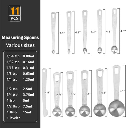Stainless Steel Measuring Spoons Set with Leveler, Set Of 10