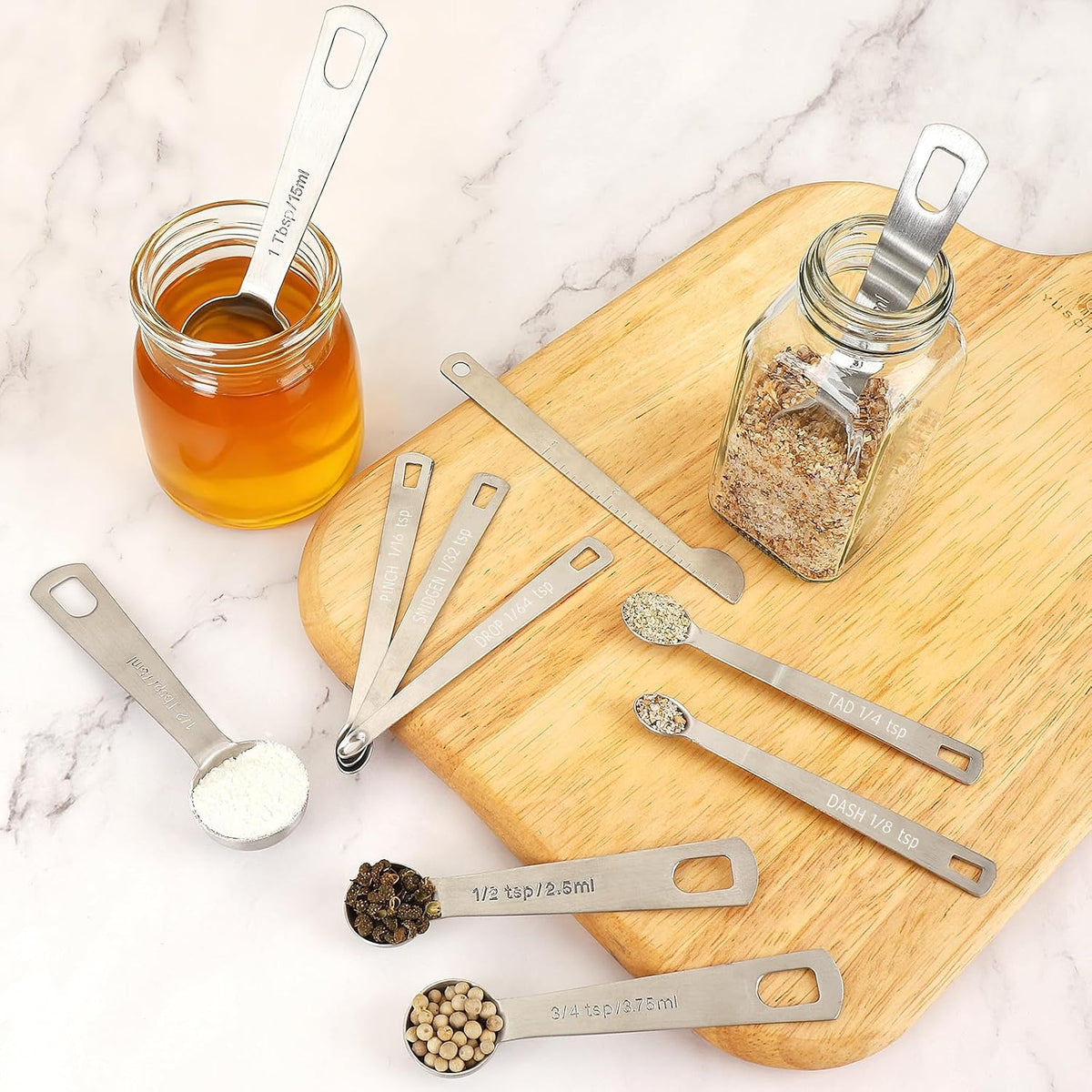 Stainless Steel Measuring Spoons Set with Leveler, Set Of 10
