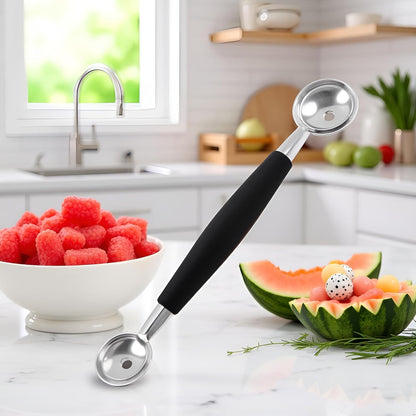 1Pc Black Double-Sided Fruit Melon Baller Spoon 2 in 1 Stainless Steel Melon Ballers Melon Scoop for Watermelon Cantaloupe Icecream Ball,18cm,Fruit and Vegetable Tools,Melon Ballers,Kitchen