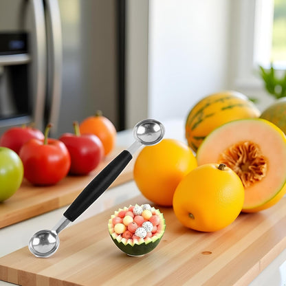 1Pc Black Double-Sided Fruit Melon Baller Spoon 2 in 1 Stainless Steel Melon Ballers Melon Scoop for Watermelon Cantaloupe Icecream Ball,18cm,Fruit and Vegetable Tools,Melon Ballers,Kitchen